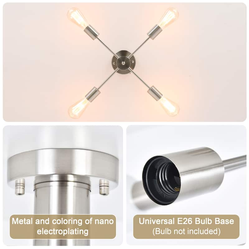 4-Light Modern Semi Flush Mount Chandelier for Bedroom Study Room