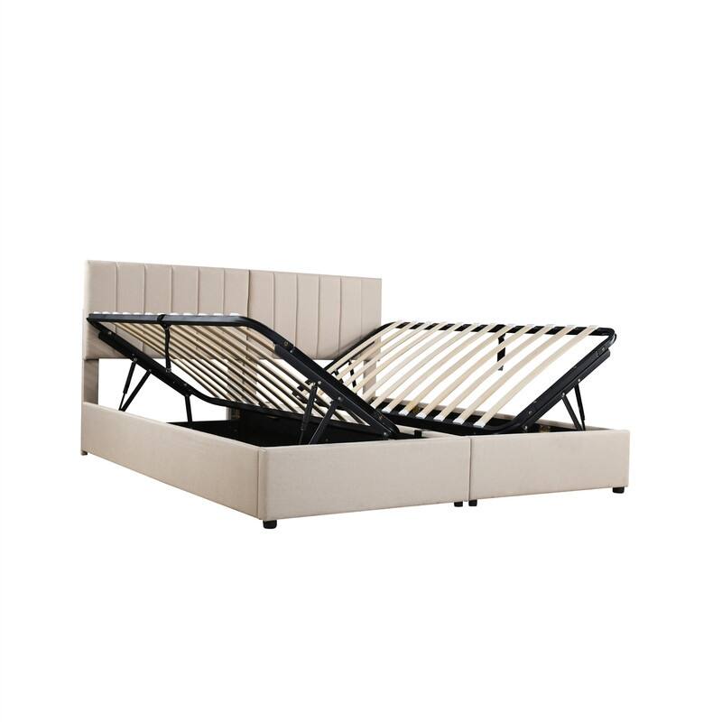 Twin/King Size Upholstered Platform Bed Frame a Hydraulic Storage System, Lift Up Storage Bed with Headboard and Slats Support