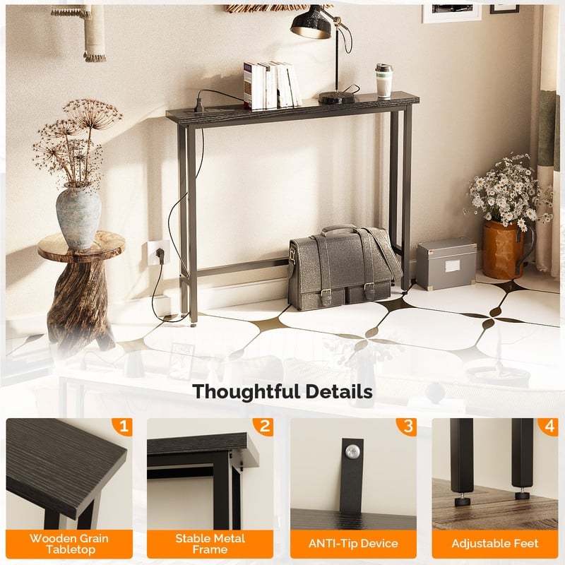 VINGLI 1-Piece Melamine + Iron Hall Table with Power Strip