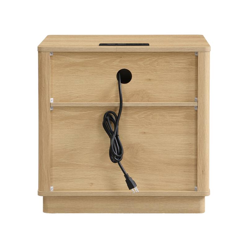 Nightstand with Outlet & USB Port, Modern Bedside Table with Charging Station and Storage Drawer, Modern Design