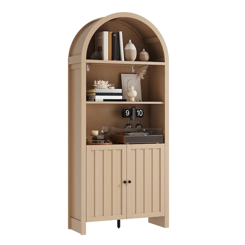 Accent Cabinet with Arched Top, Storage Cabinet with Slatted Doors, Buffet Sideboard with Adjustable Shelves