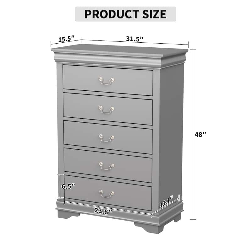 48" Tall Modern Gray Solid Wood 5-drawer Storage Chest
