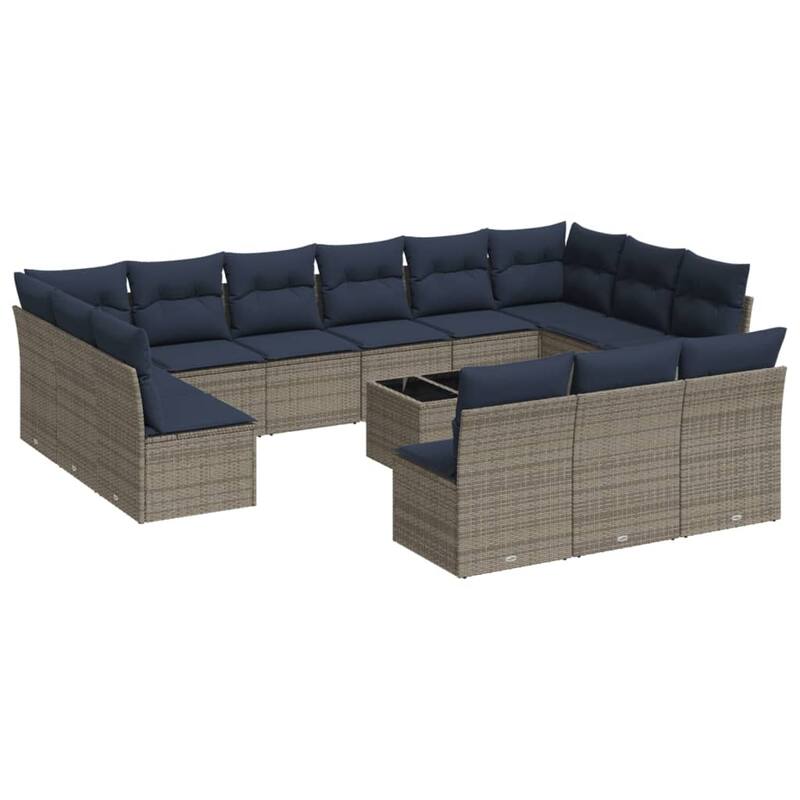 vidaXL Patio Sofa Set with Cushions Outdoor Conversation Furniture Poly Rattan - 21.7" x 24.4" x 27.2"