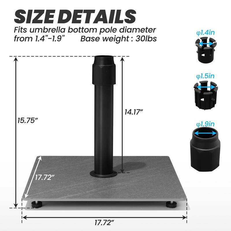 30lb Steel Umbrella Base Holder Square Weighted Stand for Outdoor Market Umbrella - 17.72" x 17.72"