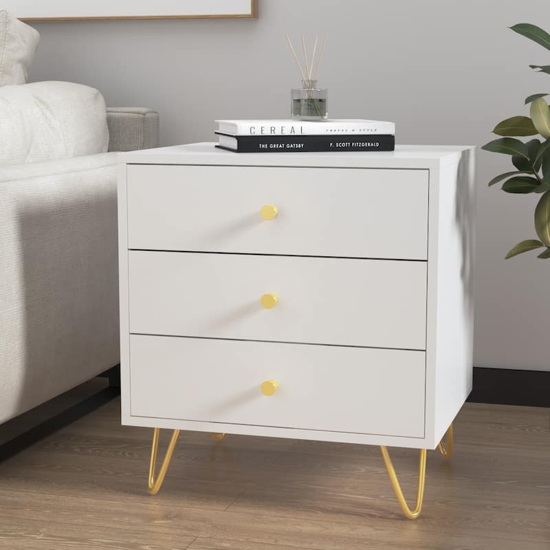 21.6'' Tall 3 - Drawer Nightstand White/Grey/Black(1 Piece) - White
