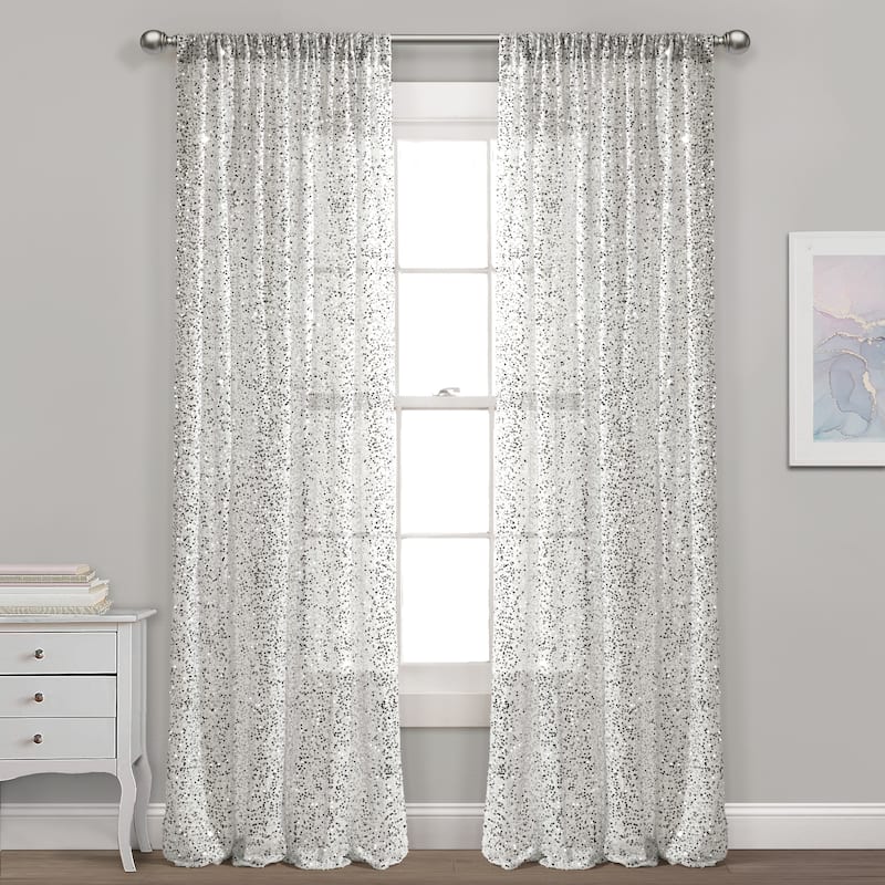 Lush Decor Ballgown Glam Sparkle Sequins Window Curtain Panel - 84" x 52" - Silver/White