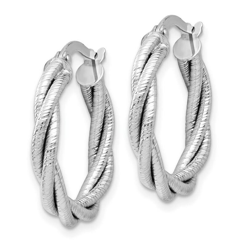 Curata 14k White Gold Textured Triple Twist Hoop Earrings 21x3.5mm