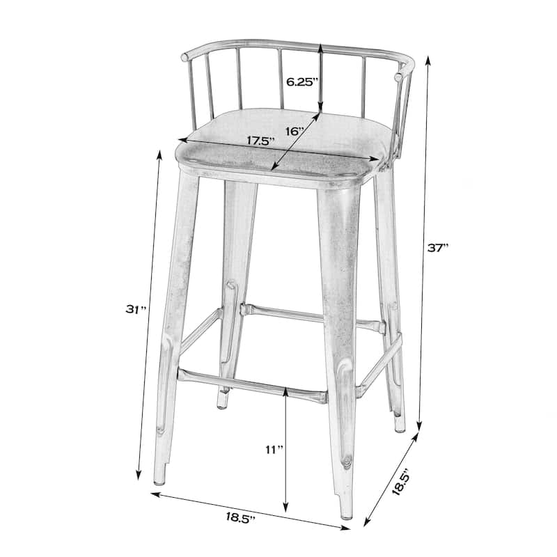 Coriander 31 in. Seat Height Leather & Iron Bar Height Stool with Back and Footrest