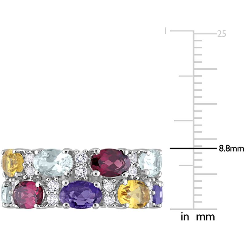 Miadora Aquamarine, Rhodolite, Citrine, Iolite & White Topaz Mosaic Ring in Sterling Silver