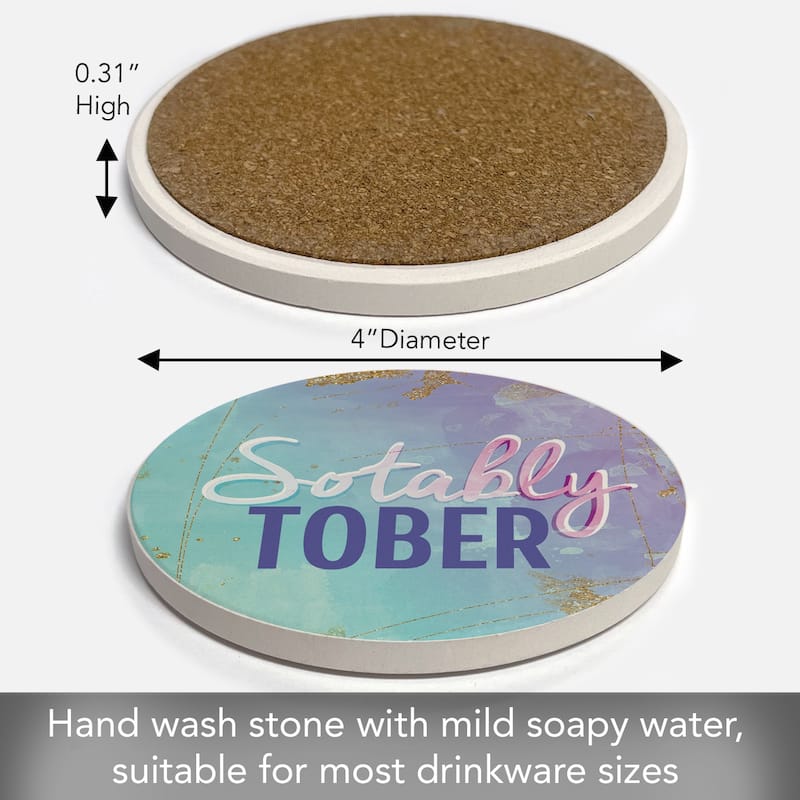 4 Pack Absorbent Stone Coaster with Protective Cork Backing Made in The USA 4" Round, Easily Wipes Clean