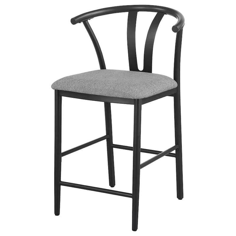 Dola Counter Height Chair Set of 2, Gray Fabric, Black Metal 25 Inch