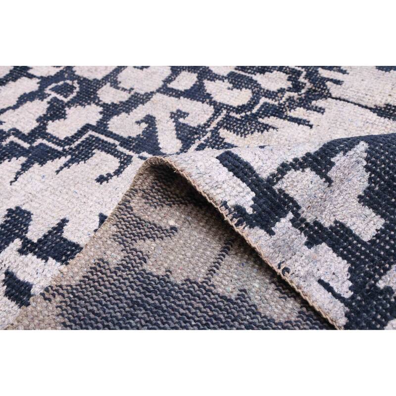 ECARPETGALLERY Hand-knotted La Seda Dark Navy Silk, Wool Rug - 5'9 x 8'9