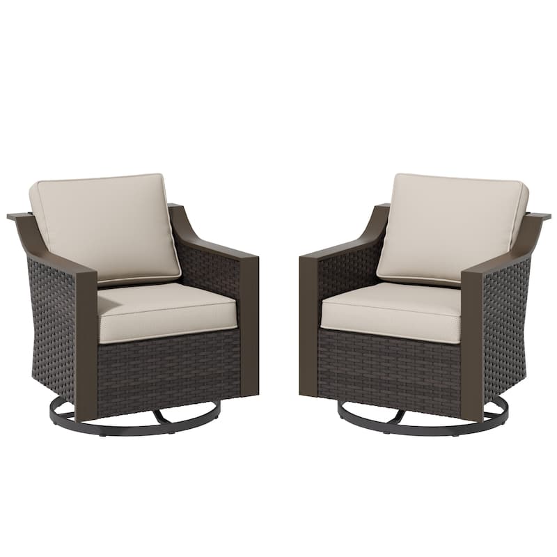 COZYWOR Outdoor Rattan Swivel Rocking Chair With Cushions