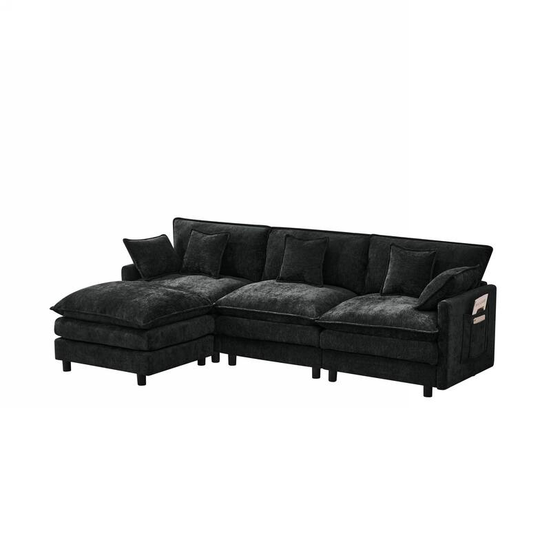 L-Shaped Modular Sectional Sofa with Movable Storage Ottoman, Comfy Cashmere Deep Seat Cloud Couch, Lounge Sofa with Pillows