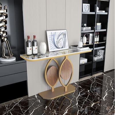 48" Modern Console Marble Table with Gold Base Entryway Living Room - 48"x12"x31"