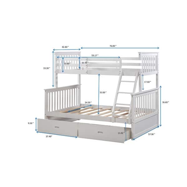 dimension image slide 0 of 4, Twin Over Full Bunk Bed with Storage Drawers, Wooden Bunk Bed with Ladder and Safety Guard Rails