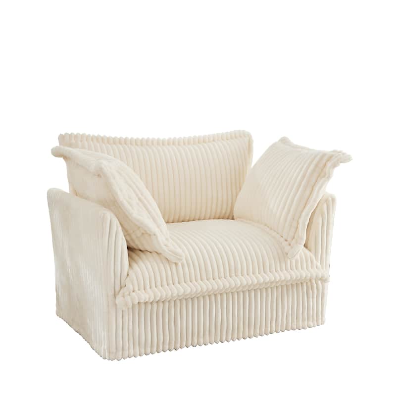 Comfy Corduroy Single Sofa Chair, Oversized Upholstered Accent Chair, Armchair with 1 Back Cushion & 2 Toss Pillows