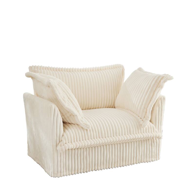 Corduroy Slipcovered Armchair with Deep Seat, 3 Large Pillows and 300lb Capacity