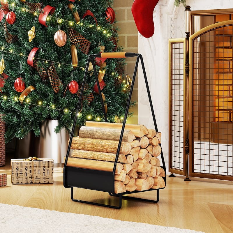 Gymax Firewood Storage Rack w/Handle Square Rack for Pit Stove