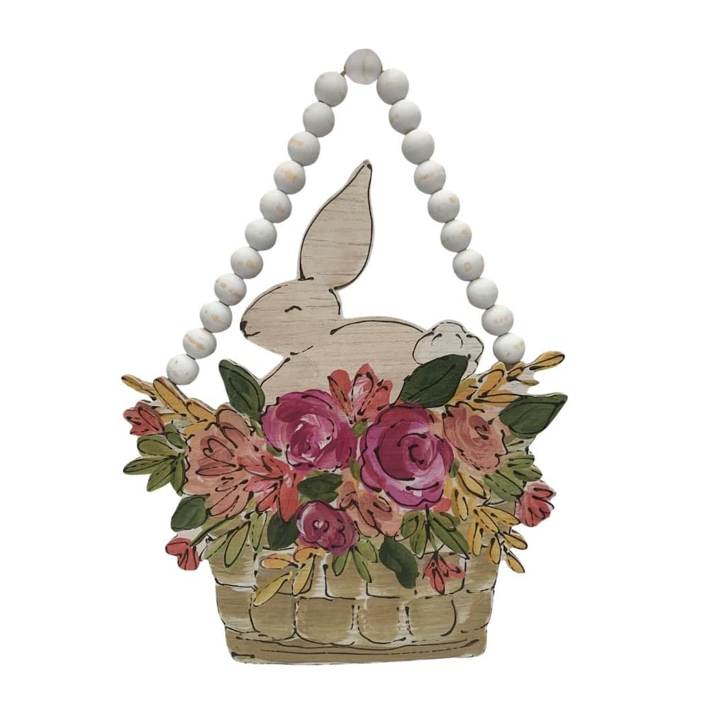 Transpac MDF Beaded Easter Bunny Basket Door Hanger Home Decorations Easter