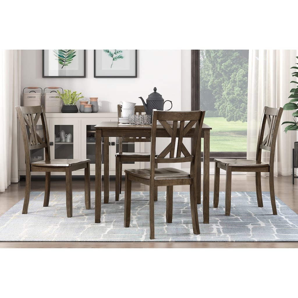 5PC Dining Set Table and 4 Side Chairs X-Back Design Kitchen Wooden Transitional Breakfast