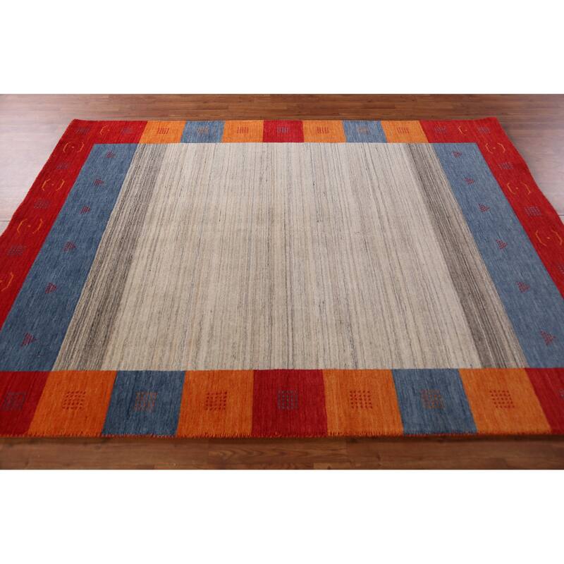 Beige Gabbeh Indian Area Rug Hand-Knotted Oriental Beige Wool Carpet - 6'1" x 7'11"