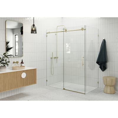 Glass Warehouse 60 in - 64 in x 32 in x 78 in Frameless Sliding Shower Door with Return Panel