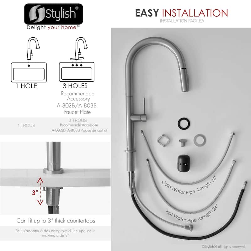 Single Handle Pull-Down Sprayer Kitchen Faucet K-141 - Height: 17.25" Spout H: 9" Spout R: 9"