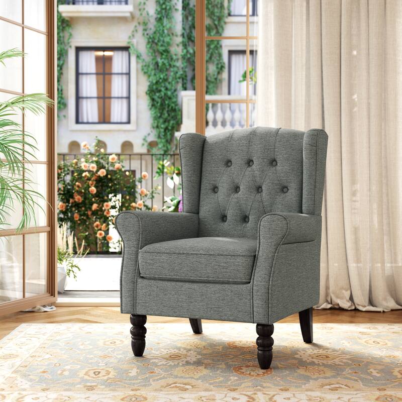 Modern Classic Button Tufted Accent Chair Upholstered Armchair - Gray Linen