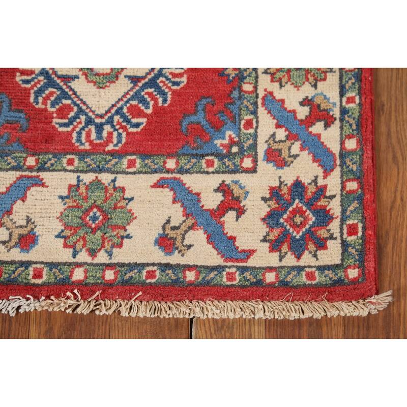 Geometric Red Kazak Oriental Accent Rug Handmade Wool Carpet - 2'1"x 2'10"