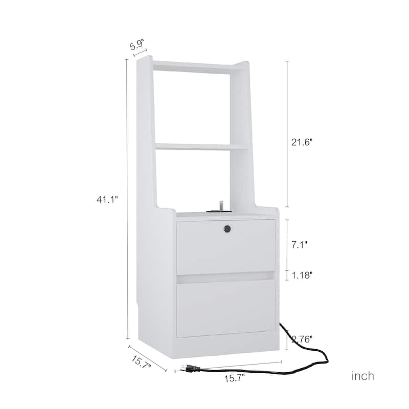 Nightstands with Charging Station,Night Light,Bookshelf (Set of 2)