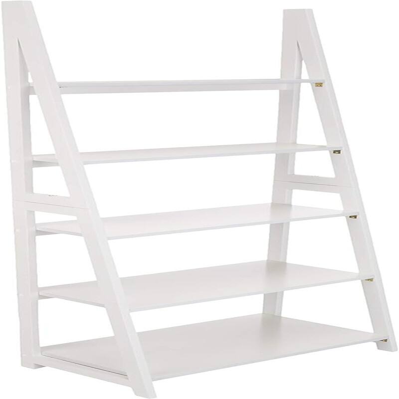 Modern 5 Tier Ladder Bookshelf Organizer - 14"D x 24.8"W x 70.1"H - White
