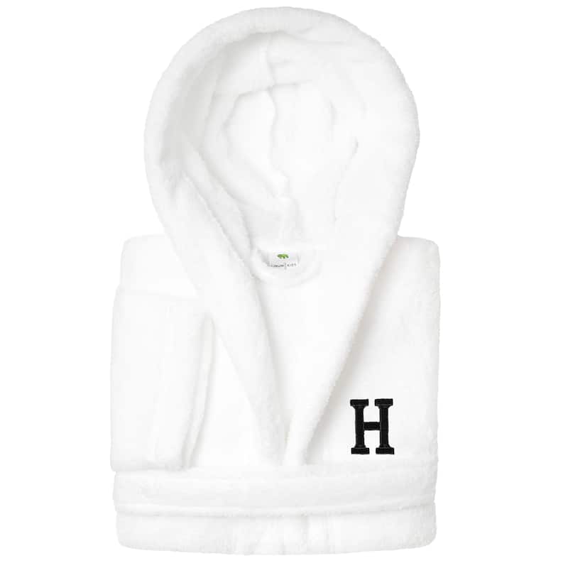 Sweet Kids 100% Polyester SUPER PLUSH Double Brushed Hooded Bathrobe with Black Bookman Monogram - Large - H