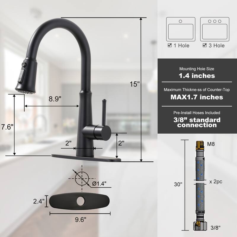 WOWOW Single-Handle Pull-Down Sprayer Kitchen Faucet Stainless Steel