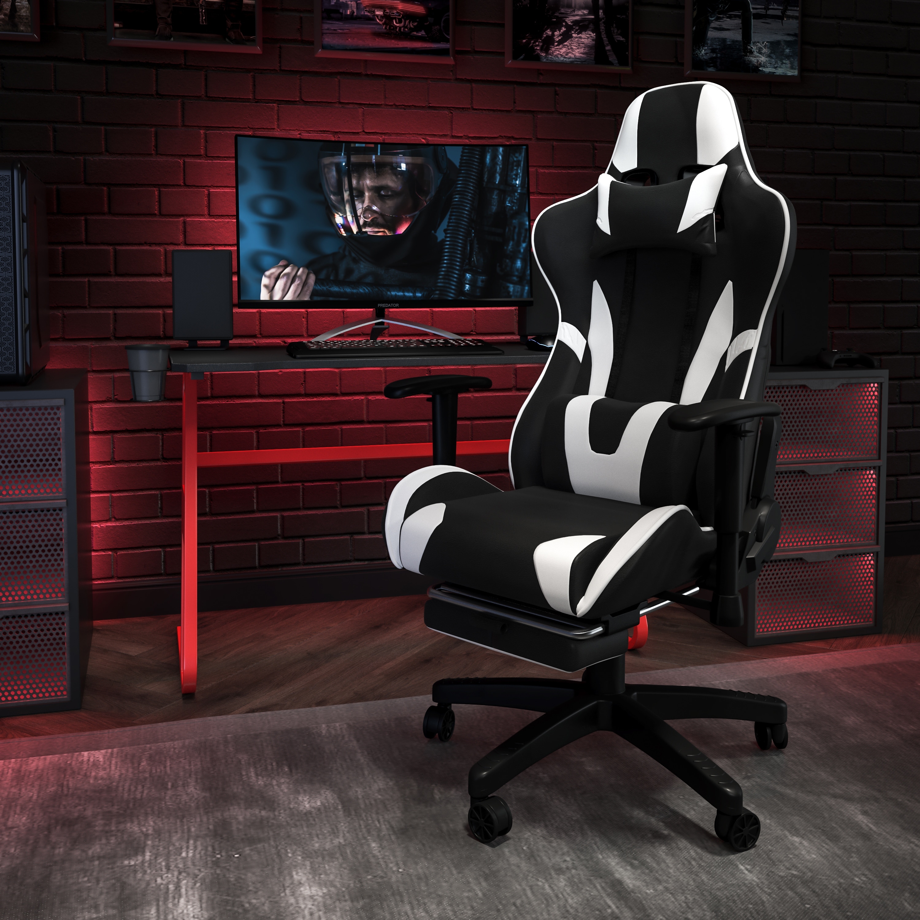 Desk Bundle - Gaming Desk, Cup Holder, Headphone Hook and Reclining Chair