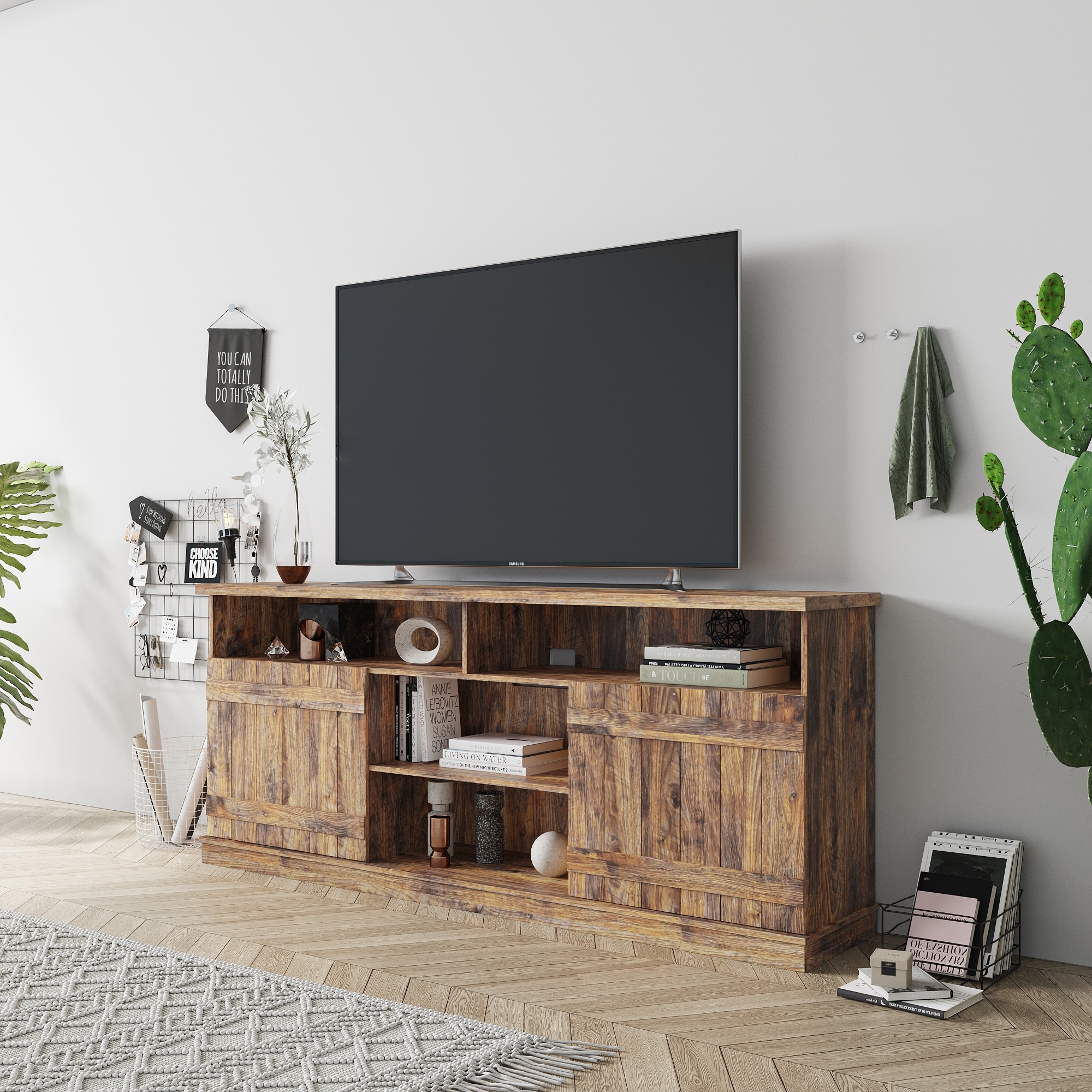 Modern TV Stand TV Console Cabinet 3 Open Shelves Entertainment Center Wood Universal Media Console for Living Room