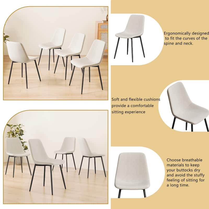 Linen 4 Piece Kitchen Dining Chair Set with Upholstered Cushion, Black Metal Legs for Dining Room Living Room Office Bedroom