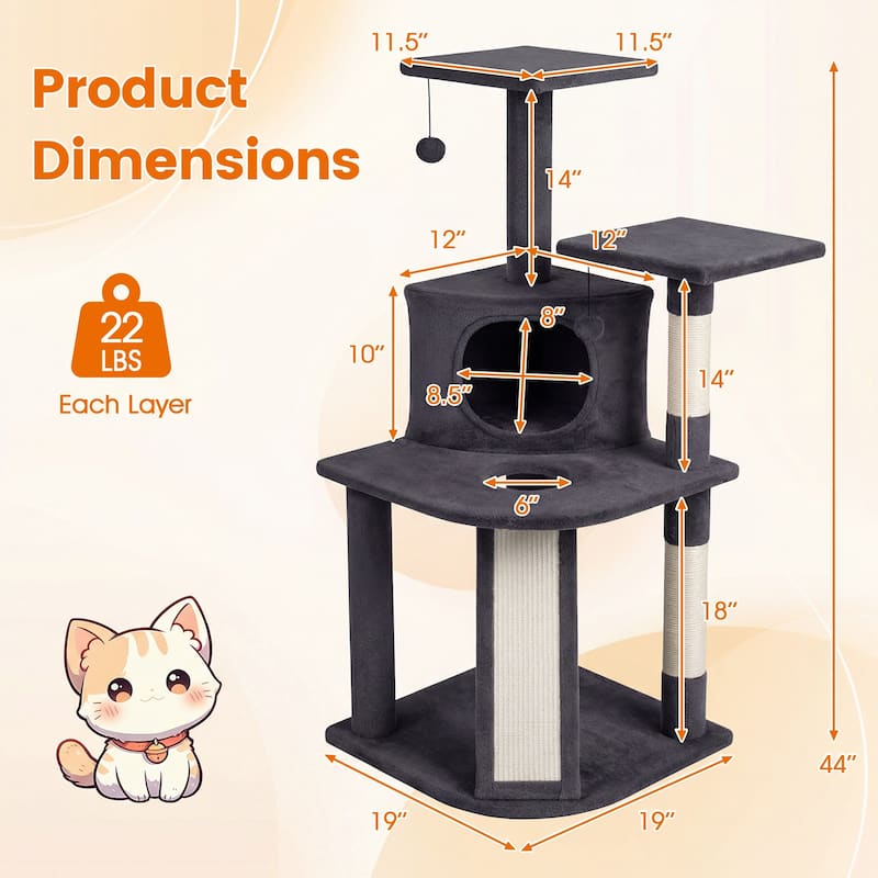 Gymax Cat Tree Multi-Level Cat Tower w/ Top Perches & Cozy Condo