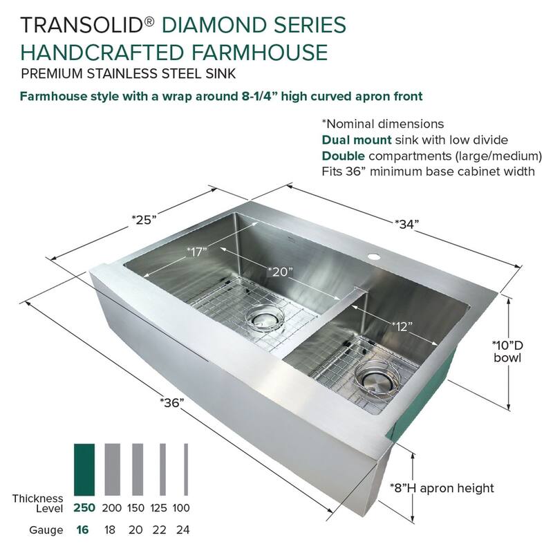 Diamond Sink Kit with Farmhouse Style 60/40 Double Bowls, Magnetic Accessory Kit and Drain Kit