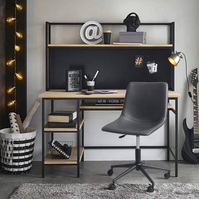 Mid Back Task Chair PU Leather Adjustable Swivel Office Chair Bucket Seat Armless Computer Chair