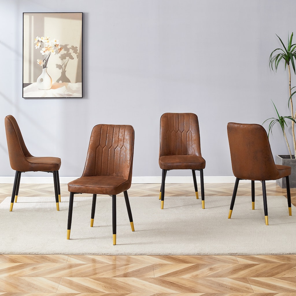 Brown Suede-like Velvet Dining Chair Set (4-Pack) Black Metal legs, dinning chairs