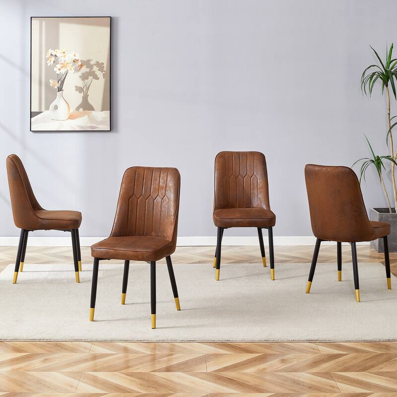 Modern 4 Piece PU Leather Dining Chairs with Thick Cushions, Metal Legs for Dining Room Kitchen Bedroom Living Room