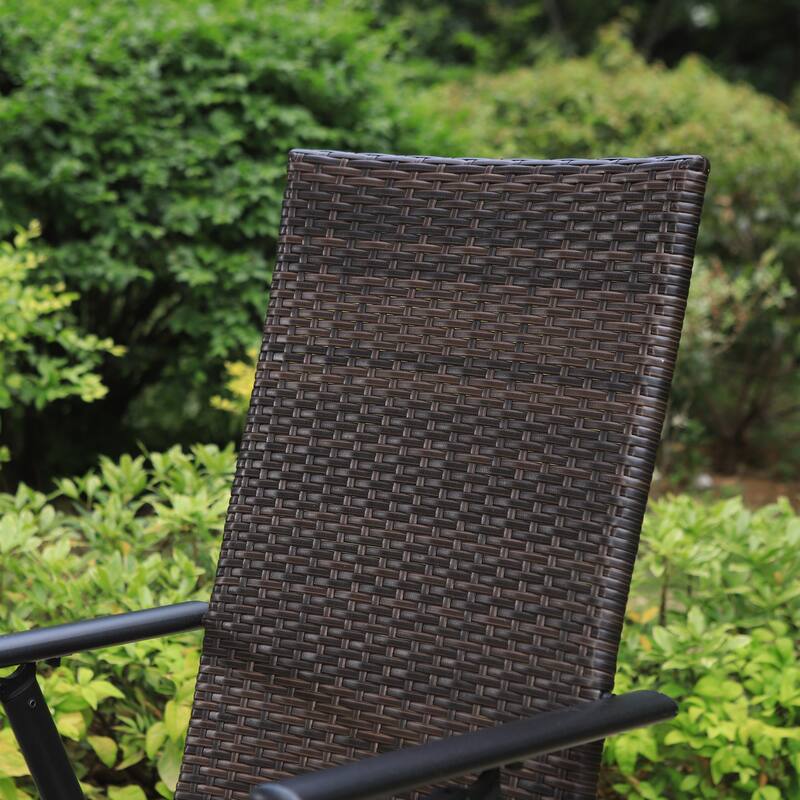 Outdoor Wicker Patio Folding Dining Chairs Set of 2, Adjustable Patio Rattan Recliner Wicker Chairs with High Backrest