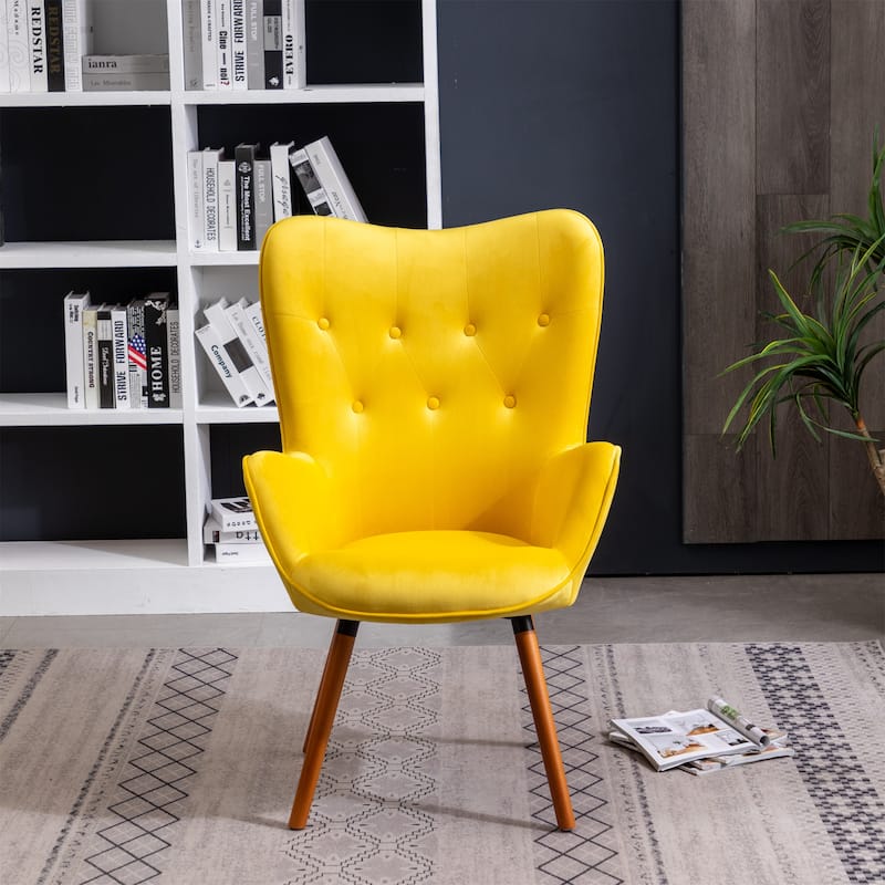 Contemporary Silky Velvet Tufted Button Back Accent Chair - Yellow