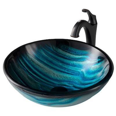 Kraus Glass Vessel Sink, Bathroom Faucet, Pop Up Drain, Mounting Ring