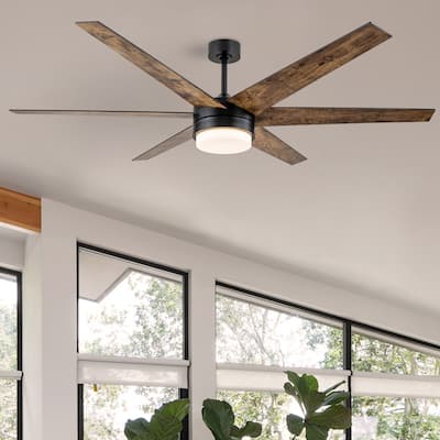 C Cattleya 70" Antique Woodgrain and Black Integrated LED Ceiling Fan with Remote Control