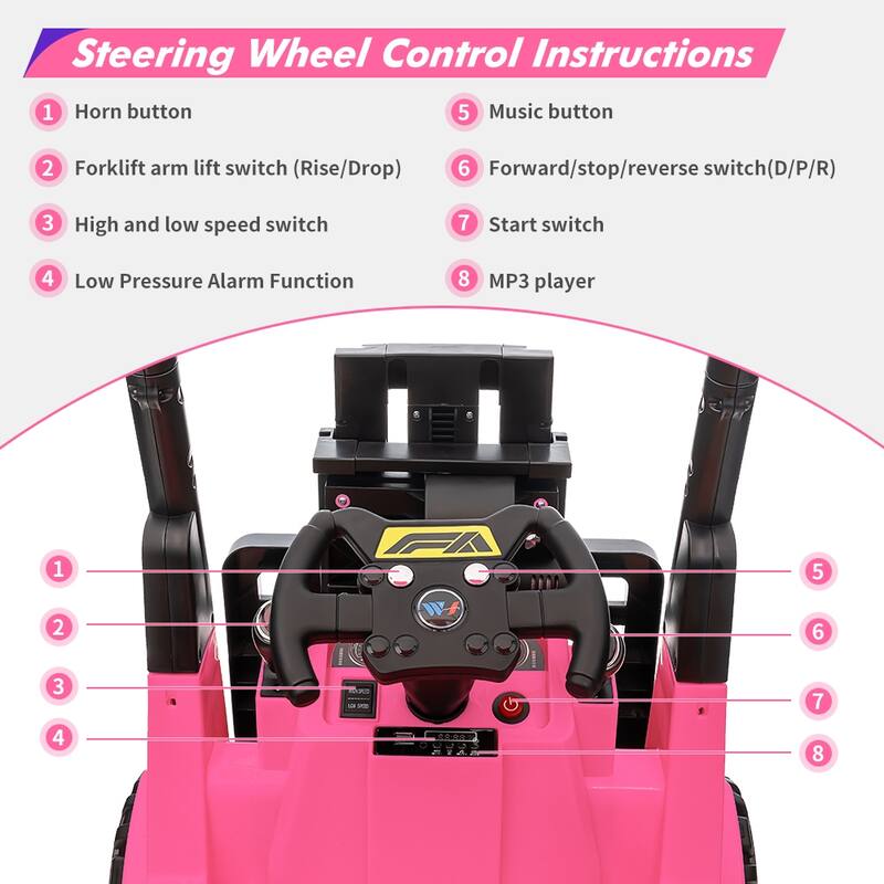 12V Kids Ride on Car With Tent,Electric Ride On Forklift with Remote Control,2 Speeds