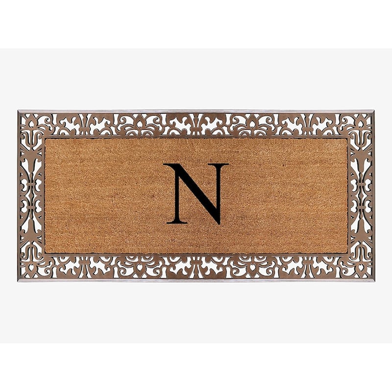 A1HC Natural Coir Monogrammed Door Mat For Front Door, 30"X60", Anti-Shed Treated Durable Doormat for Outdoor Entrance - N