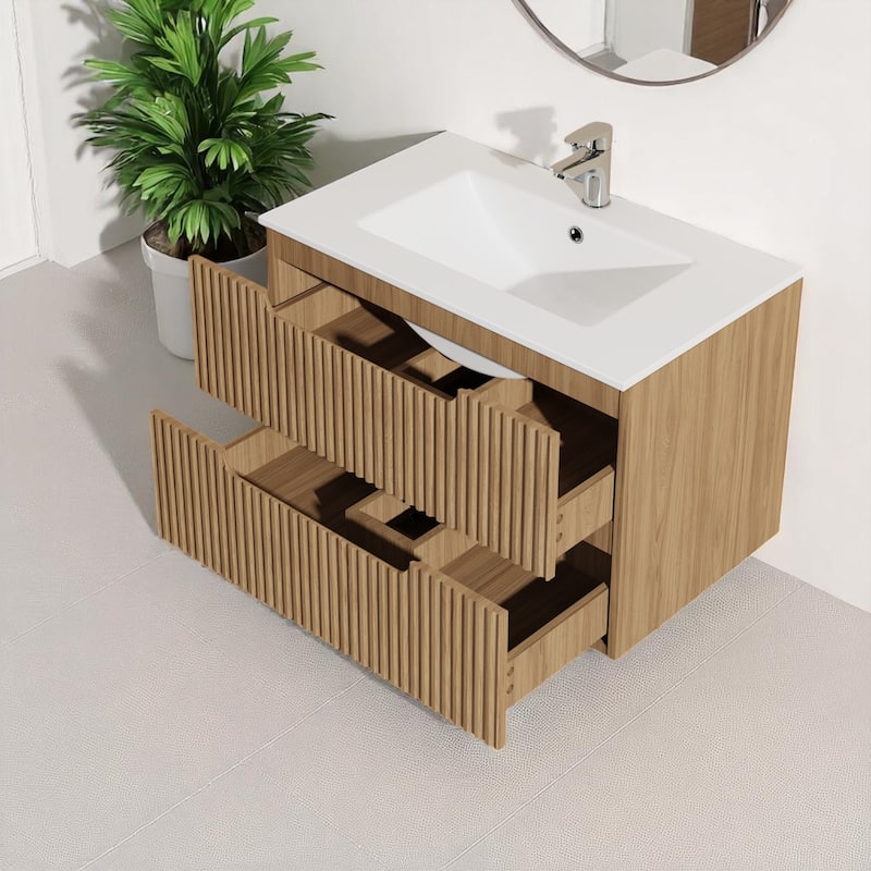 30" Wall-Mounted Bathroom Vanity Cabinet with 2 Soft-Close Drawers,Floating Design - Sink, Faucet & Drain Not Included