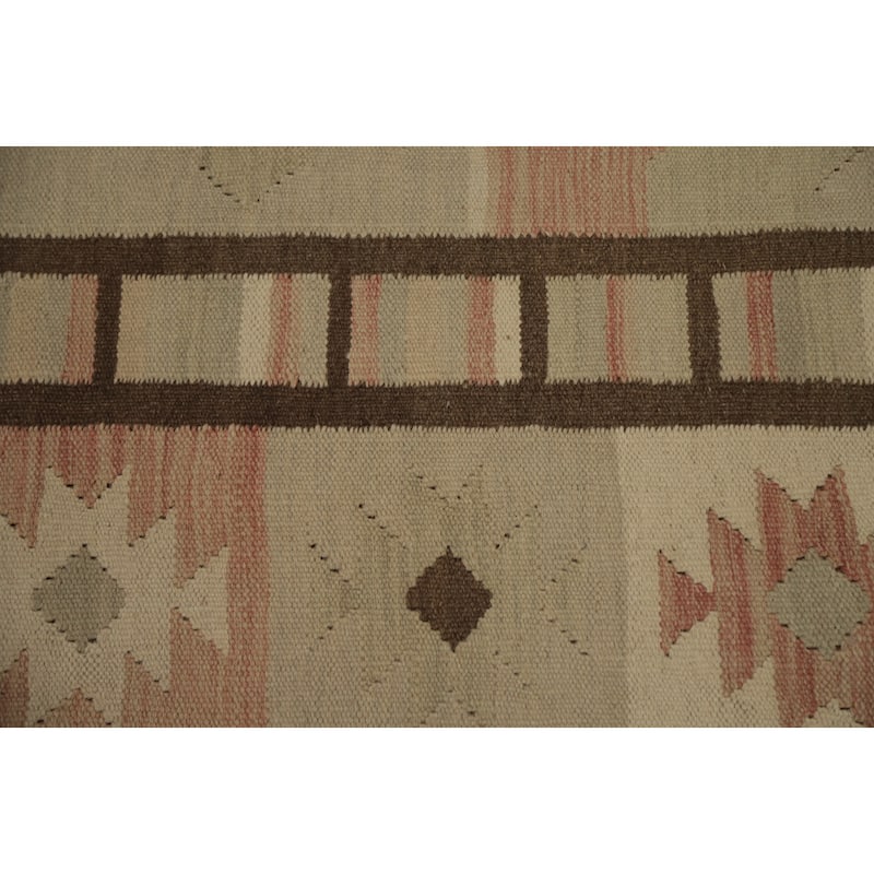 Hand Woven Oriental 100% Wool Carpet Southwestern Tribal Beige & Ivories Kilim Area Rug - 8' 8'' X 5' 10''
